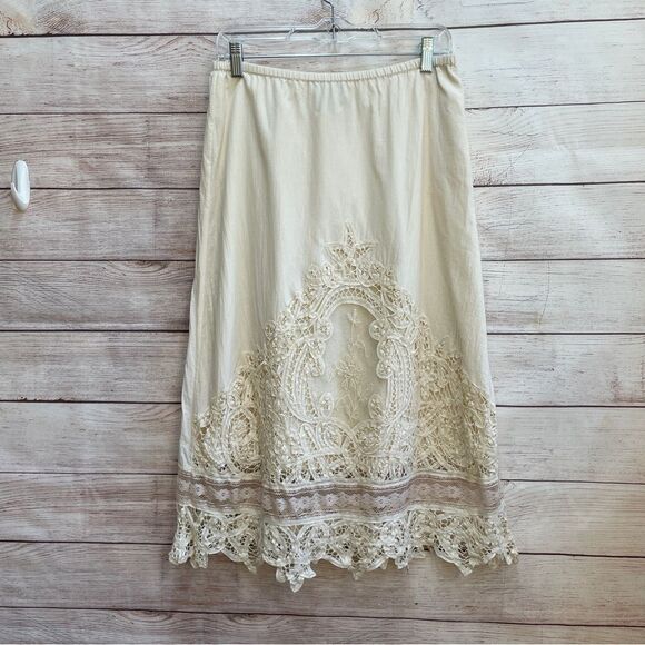 SOFT SURROUNDINGS CREAM SKIRT WITH LACE EMBROIDERY - Picture 1 of 5